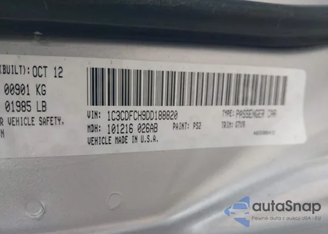 2013 Dodge Dart Limited from USA, damaged, VIN 1C3CDFCH9DD188820